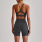 Wholesale Brushed Naked-Feel Open-Back Sports Bra & High-Waist Shorts Set – Sculpting Yoga 2-Piece