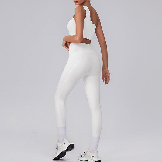 Wave Fitness one shoulder Sports Bra + High-Waist leggings 2-Piece Set
