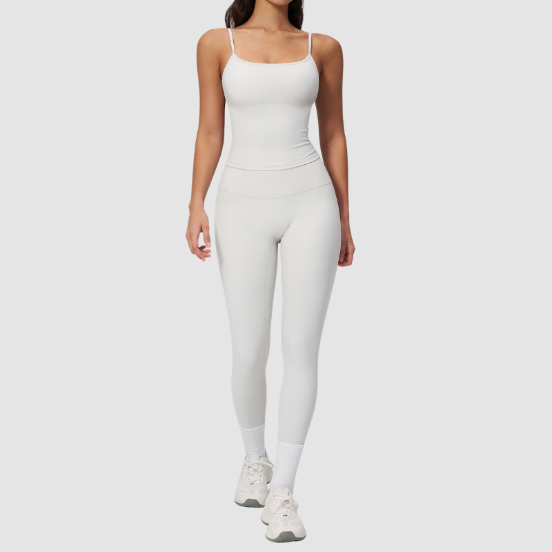 Wholesale Seam-Detail Racerback Tank Top & High-Waist Leggings Set – Brushed Yoga 2-Piece