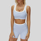 Contrast color sports bra + sports shorts 2-piece set