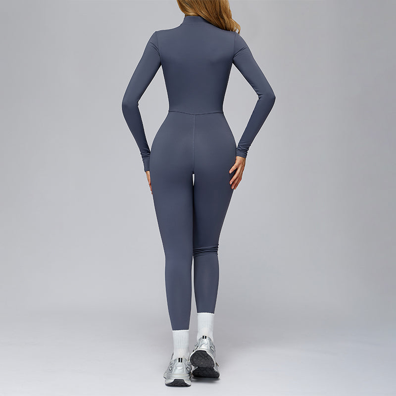 Long-sleeved stand-up collar slim-fit sports jumpsuit