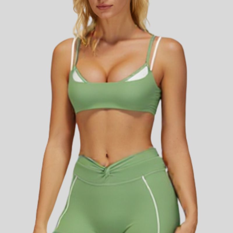 Faux two-piece color-blocked sports bra