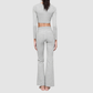 Wholesale Women's Cationic Long Sleeve Top & Wide-Leg Pants Set – Draped Yoga Set