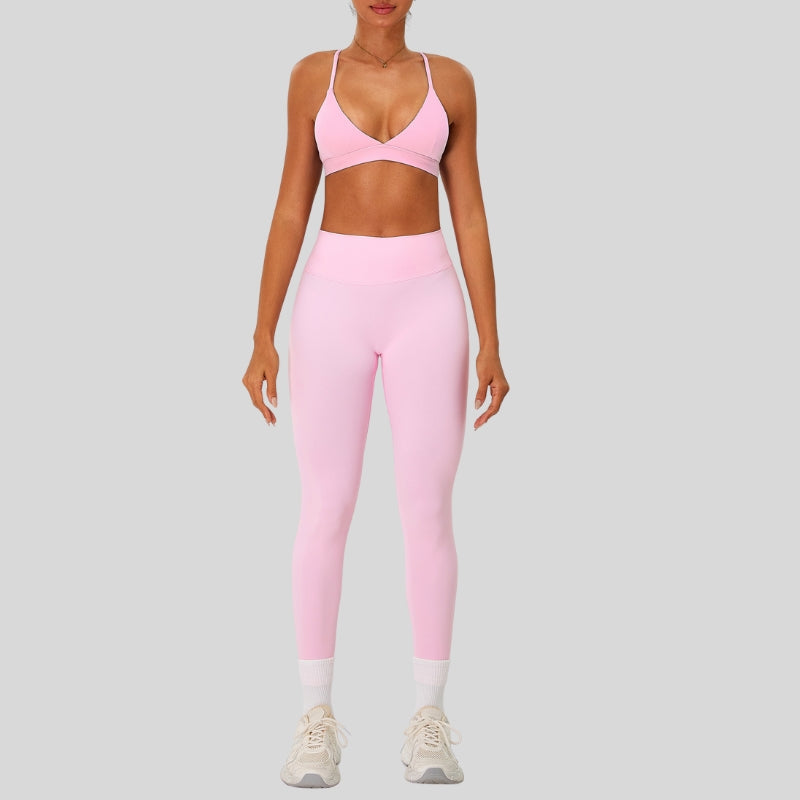 Strap sports bra+high-waisted leggings 2-piece set