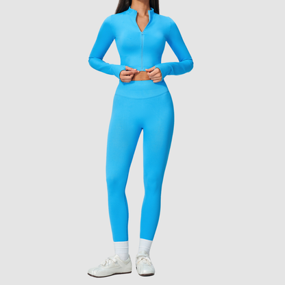 Wholesale Women's Cropped Stand-Collar Jacket & Leggings Yoga Set