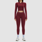 Color blocking nude sports jacket+Sport Bra+Legging running fitness 3-piece set