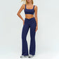 Square neckline backless sports bra+High-waisted flared pants 2-piece set