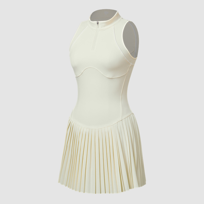 Wholesale Women's Half-Zip Sleeveless Tennis Dress – Anti-Exposure Pleated Sports Dress