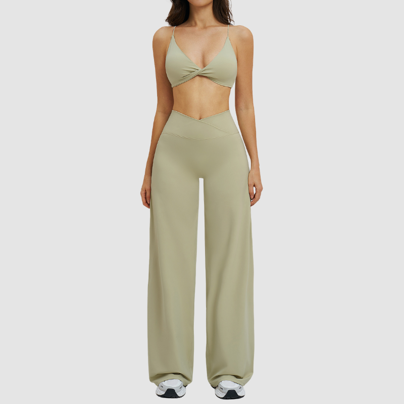 Wholesale spaghetti strap bra + straight pants 2 piece set