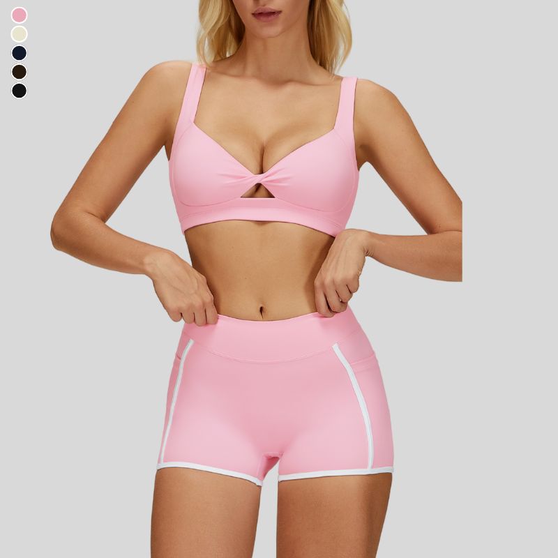 Beautiful Backless Sports Bra+Contrasting Fitness Shorts 2-piece set