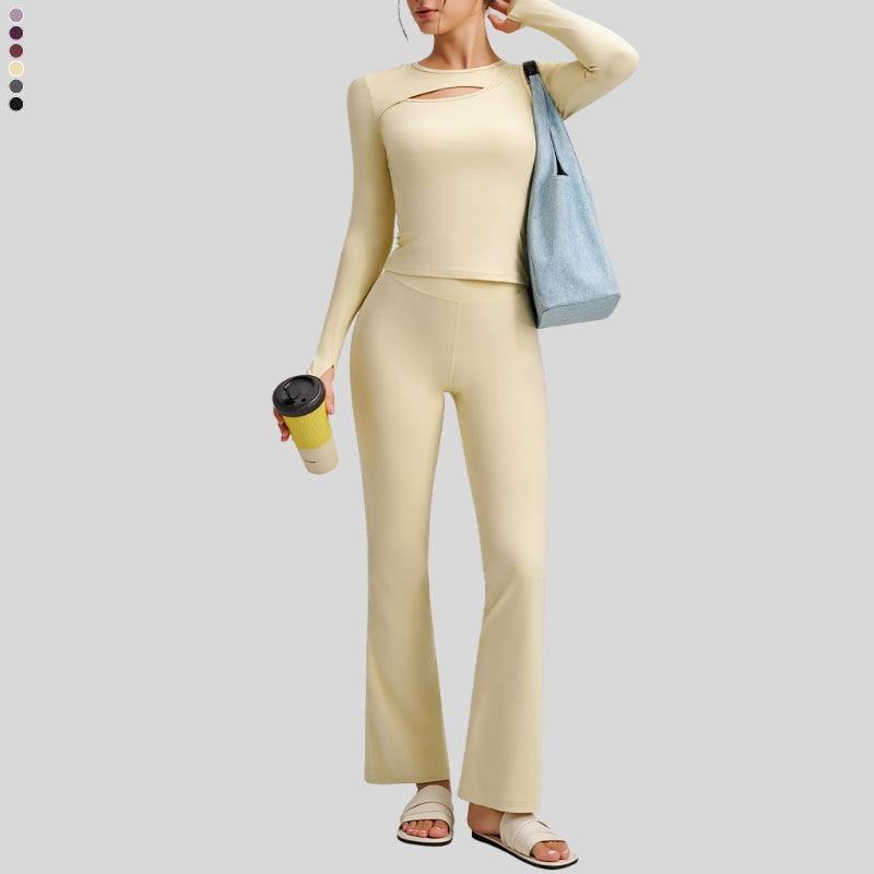 Naked Feel Long Sleeve Top + Flare Pants 2-piece set