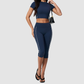 Wholesale Women's Brushed Contrast Piping Short Sleeve Crop Top & Button-Up Cropped Pants Set