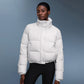 Detachable-hood relaxed-fit down jacket