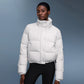 Detachable-hood relaxed-fit down jacket
