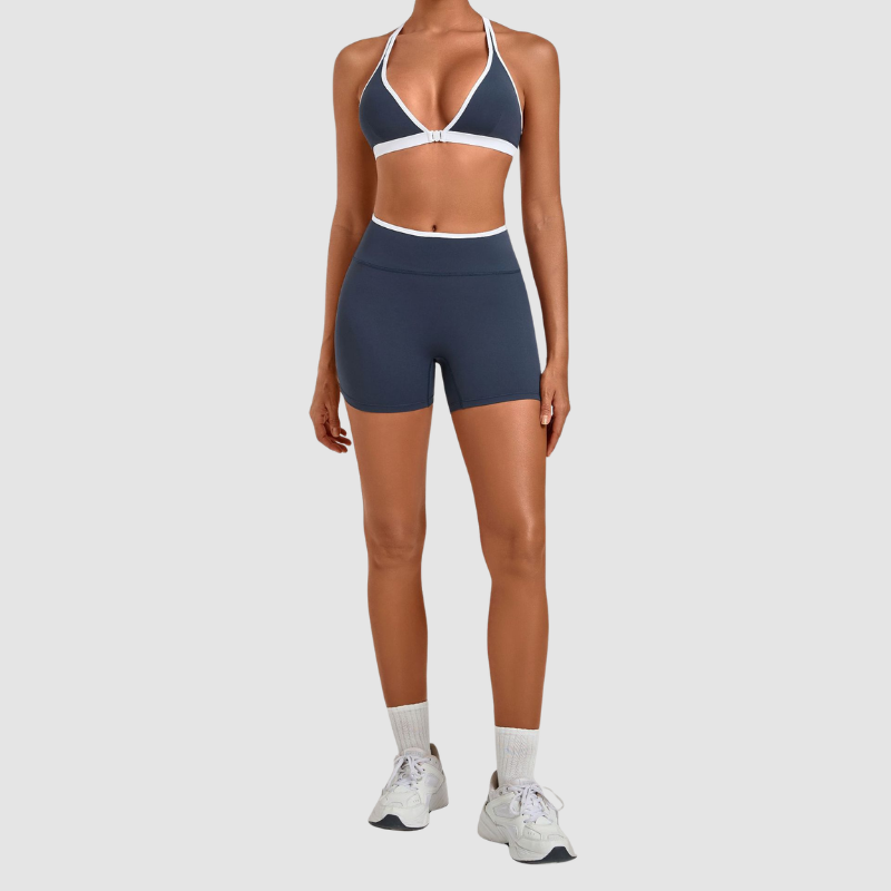 Wholesale Colorblock Detachable Hem Yoga Set Sports Bra & Short – Quick-Dry Activewear