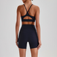 Wholesale Brushed Naked-Feel Open-Back Sports Bra & High-Waist Shorts Set – Sculpting Yoga 2-Piece
