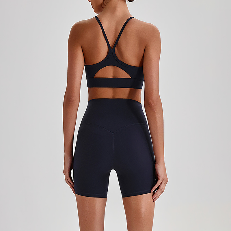 Wholesale Brushed Naked-Feel Open-Back Sports Bra & High-Waist Shorts Set – Sculpting Yoga 2-Piece