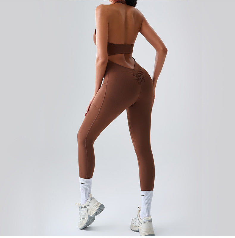 Halter hollow out quick dry sports jumpsuit