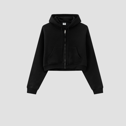 Wholesale Women’s Fleece-Lined Zip Hoodie – Cropped Relaxed Winter Jacket