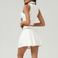 Lapel Sports Crop Top + Pleated Skirt 2-Piece Set