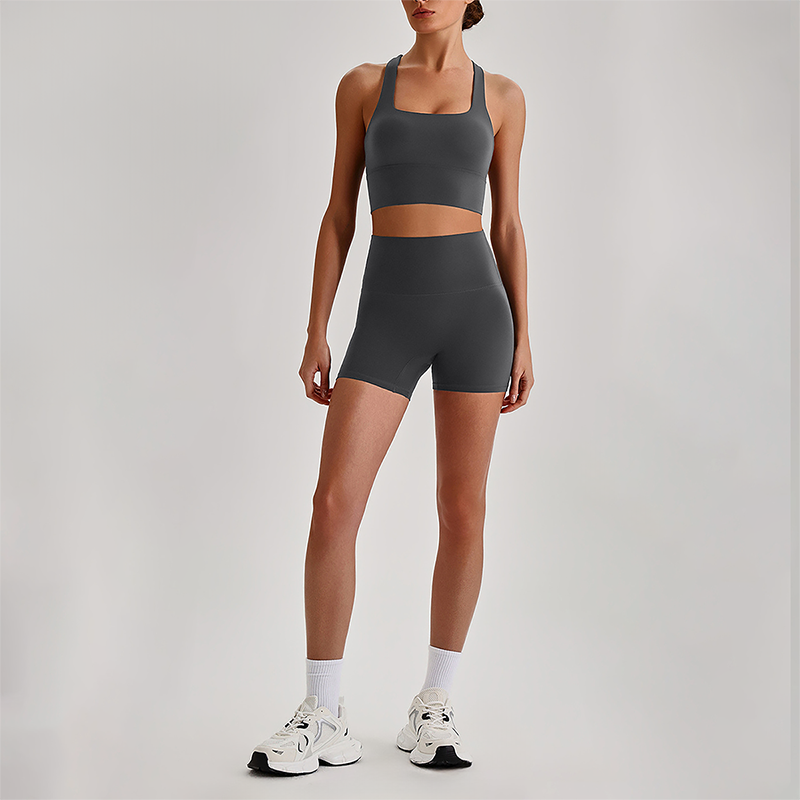 Wholesale Cross-Back Sports Bra & High-Waist Biker Shorts Set – Naked-Feel Quick-Dry Yoga 2-Piece