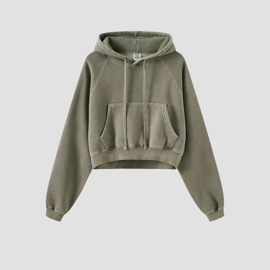 Wholesale Women’s Vintage Washed Raglan Hoodie – Fleece Cropped Pullover
