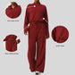 Thick half-zip sweatshirt + drawstring wide-leg pants 2-piece set