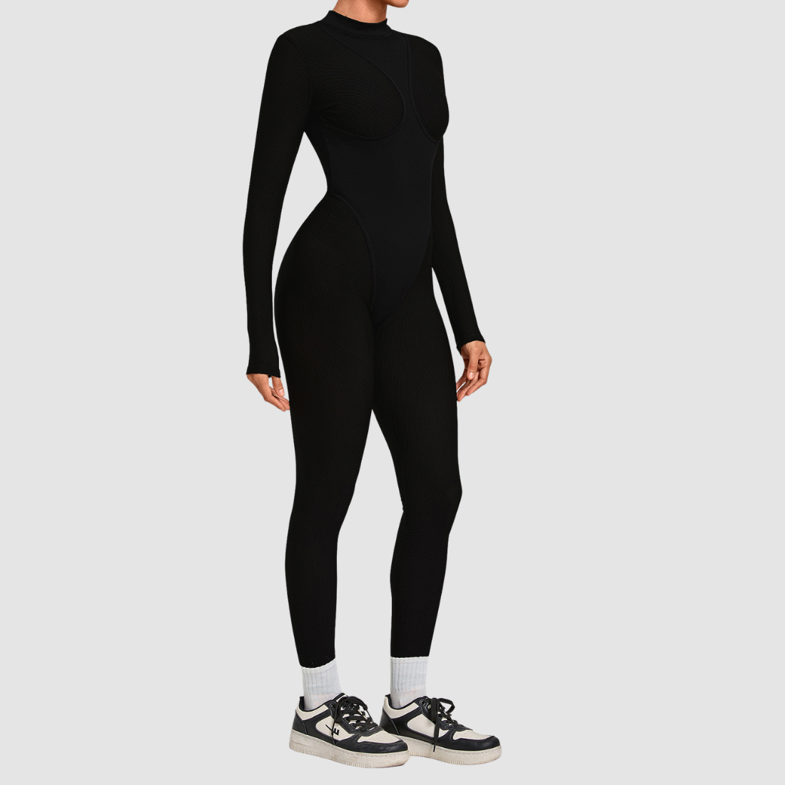 Wholesale Women's Mesh Panel Long Sleeve  Yoga Bodysuit
