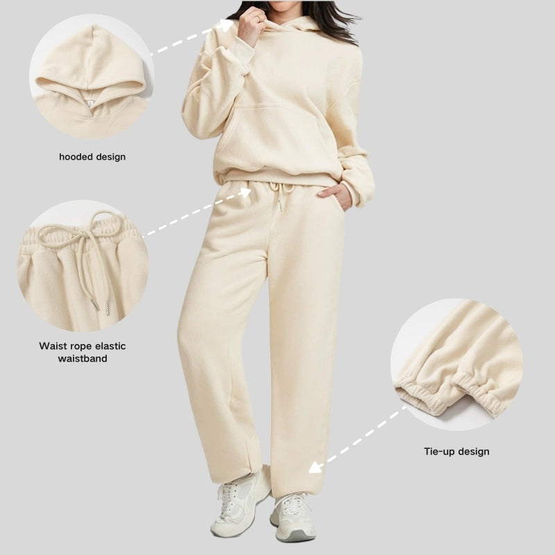 Double-sided fleece loose-fitting sweatshirt and pants set
