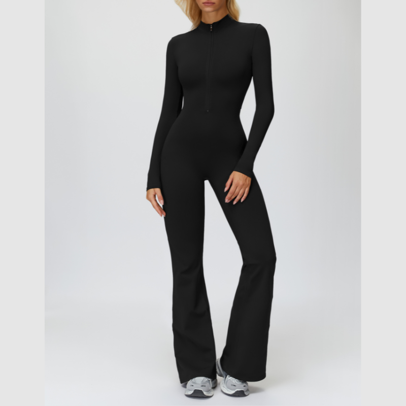 Stand-up collar+half-zip sports jumpsuit