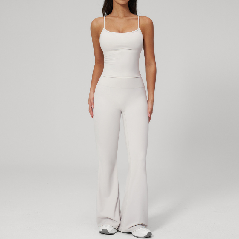 Wholesale Seam-Detail Racerback Tank Top & High-Waist Flare Leggings Set – Brushed Yoga 2-Piece