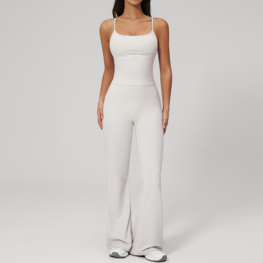 Wholesale Seam-Detail Racerback Tank Top & High-Waist Flare Leggings Set – Brushed Yoga 2-Piece