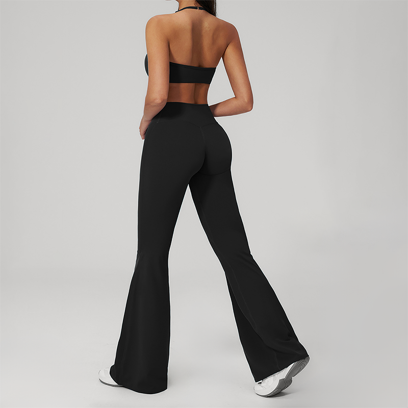 Wholesale Seam-Detail Sports Bra & High-Waist Flare Leggings Set – Brushed Yoga 2-Piece