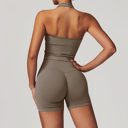 Wholesale Seamless Halterneck Threaded Yoga Bra | Wonderxfans bulk activewear