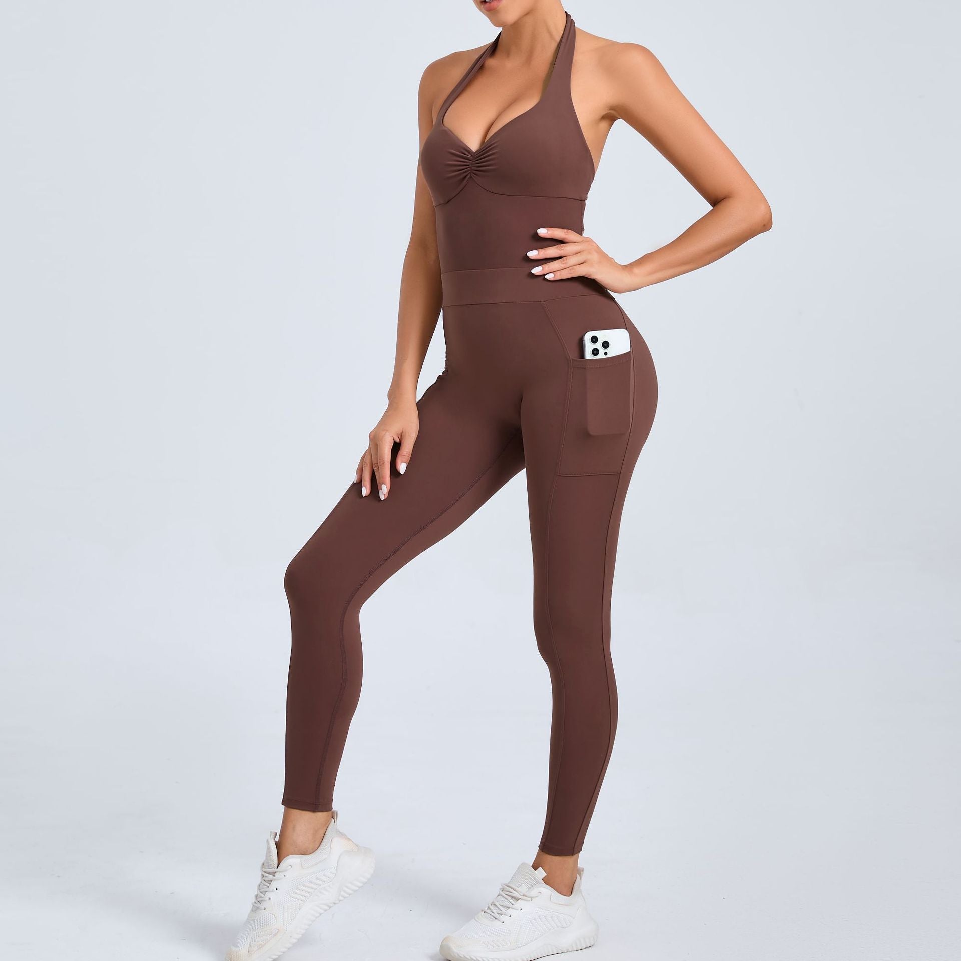 Halter hollow out tight fitting sports jumpsuit