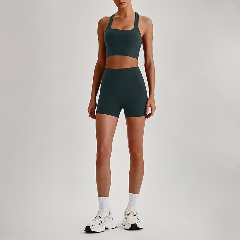 Wholesale Cross-Back Sports Bra & High-Waist Biker Shorts Set – Naked-Feel Quick-Dry Yoga 2-Piece