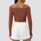 Women's Off-Shoulder Long Sleeve Yoga Top Quick-Dry Top