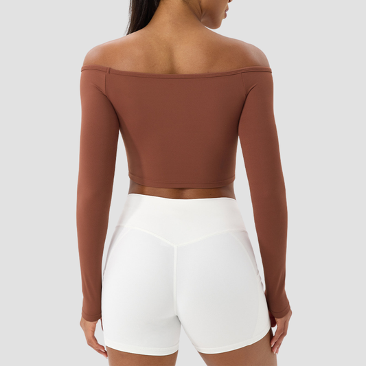 Women's Off-Shoulder Long Sleeve Yoga Top Quick-Dry Top