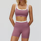 Contrast color sports bra + sports shorts 2-piece set