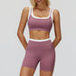 Contrast color sports bra + sports shorts 2-piece set