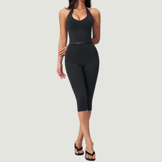Wholesale Women's Seam-Detail Tank Top + Mid-Length Shorts Set – Butt-Lifting Yoga Gym Activewear