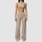Wholesale Women's Sports Bra and Wide-Leg Pants Set – Brushed Fabric Yoga Set