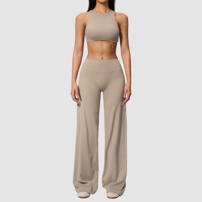 Wholesale Women's Sports Bra and Wide-Leg Pants Set – Brushed Fabric Yoga Set