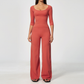 Wholesale Women's Round neck mid sleeve top+Hip lift Wide-Leg Yoga Set
