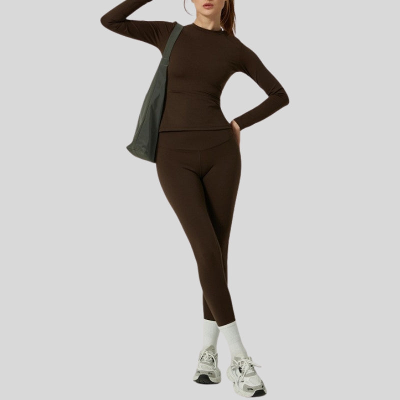Long-Sleeve Slim Fit Tee+High-waisted leggings 2-piece set
