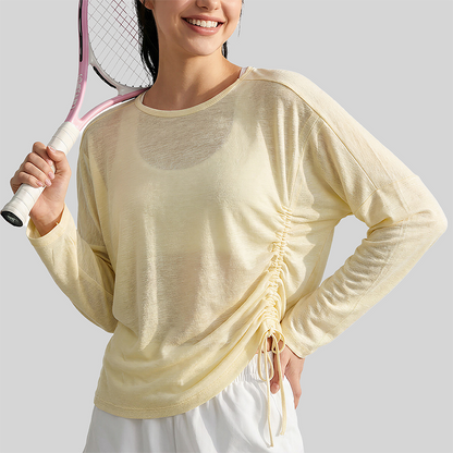 Wholesale Women's Side Drawstring Long Sleeve Yoga Top