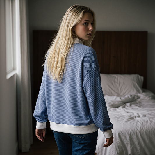 Wholesale Brushed Striped Long Sleeve Pullover – Loose Contrast Color Top