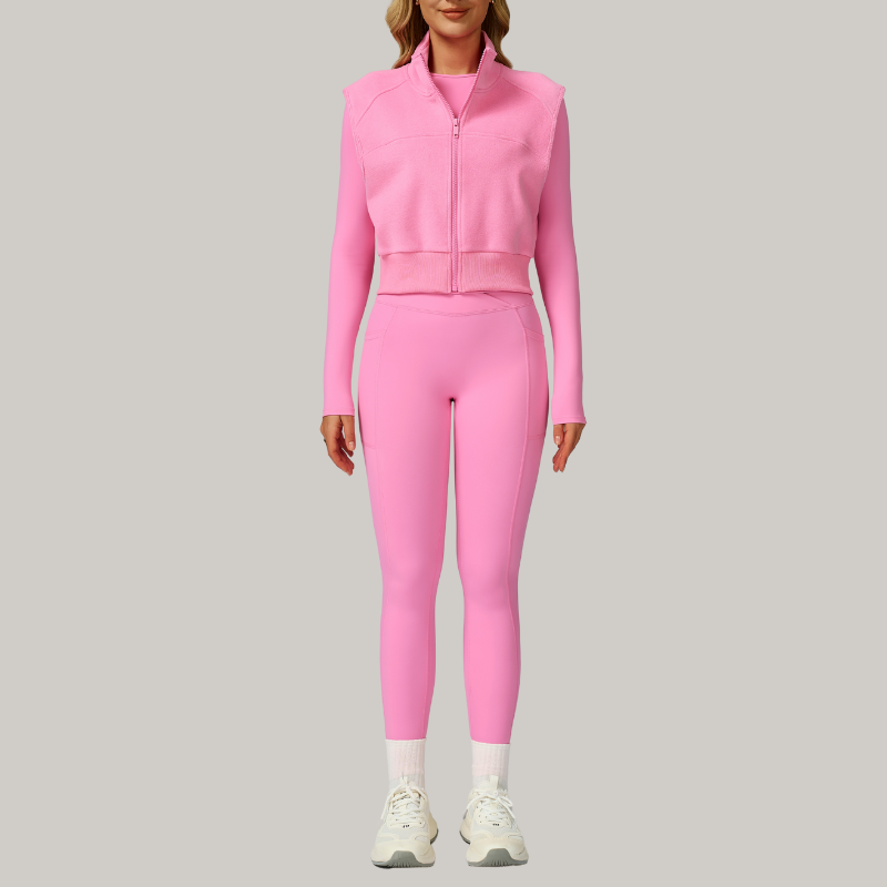 Long sleeve+leggings+ velvet full zipper sports vest jacket 3-Piece Set