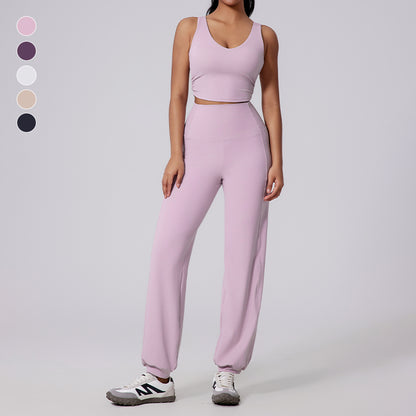 Larges à voies de yoga Top de yoga + pantalon à taille haute
