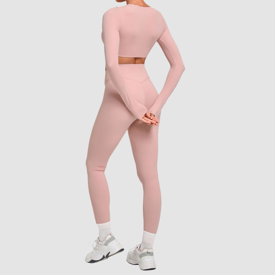 Wholesale Women's Activewear Cropped Long-Sleeve Top & High-Waist Leggings Yoga Set
